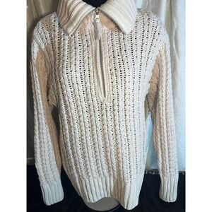 Aerie Cream Chenille Cable Knit Quarter Zip Sweater XS oversized pullover nwt